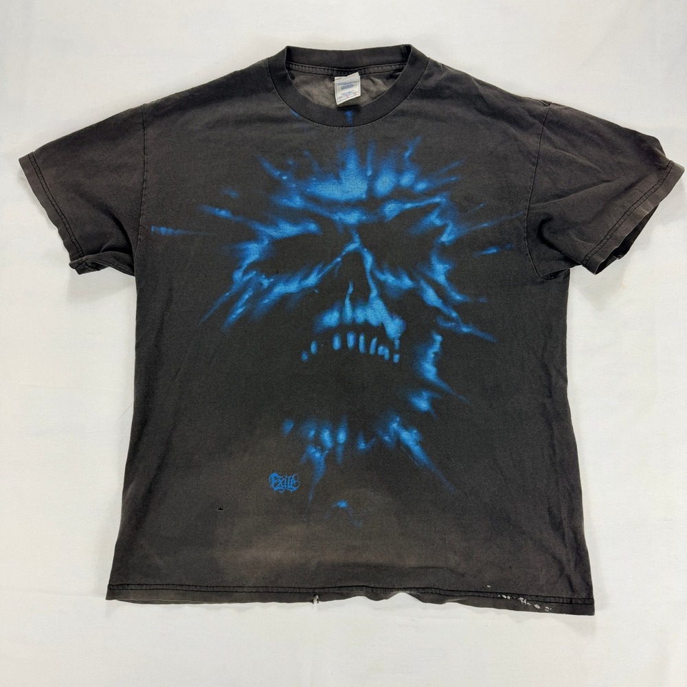 Vintage Blue Skull‎ Graphic T Shirt Tennessee River Band Tee Faded Black Large